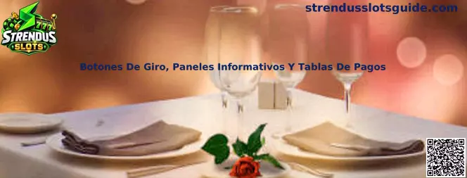 Guía visual de botones de giro, paneles informativos y tablas de pagos en tragamonedas digitales